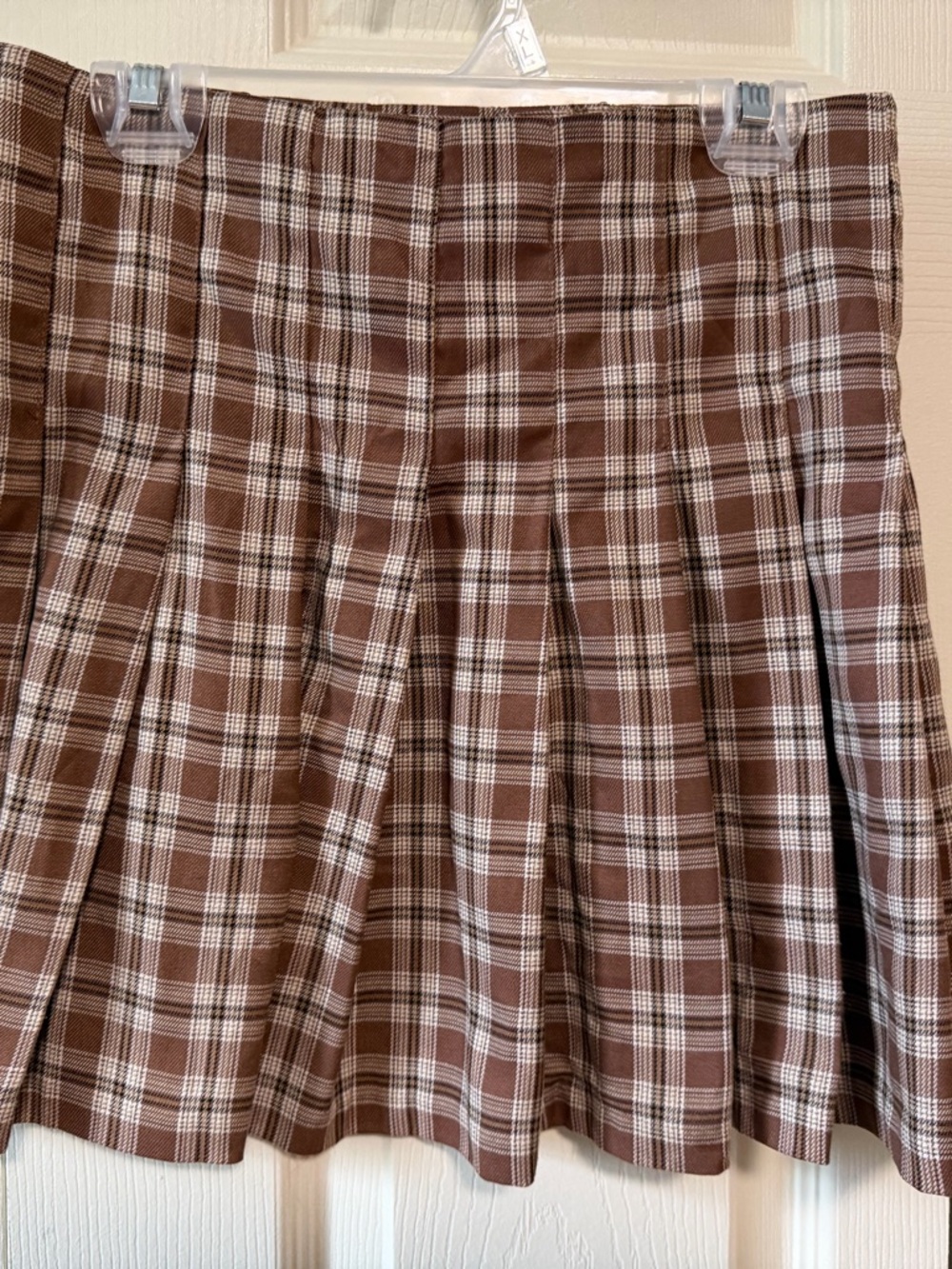 Divided Brown and White Plaid Pleated Mini Skirt
